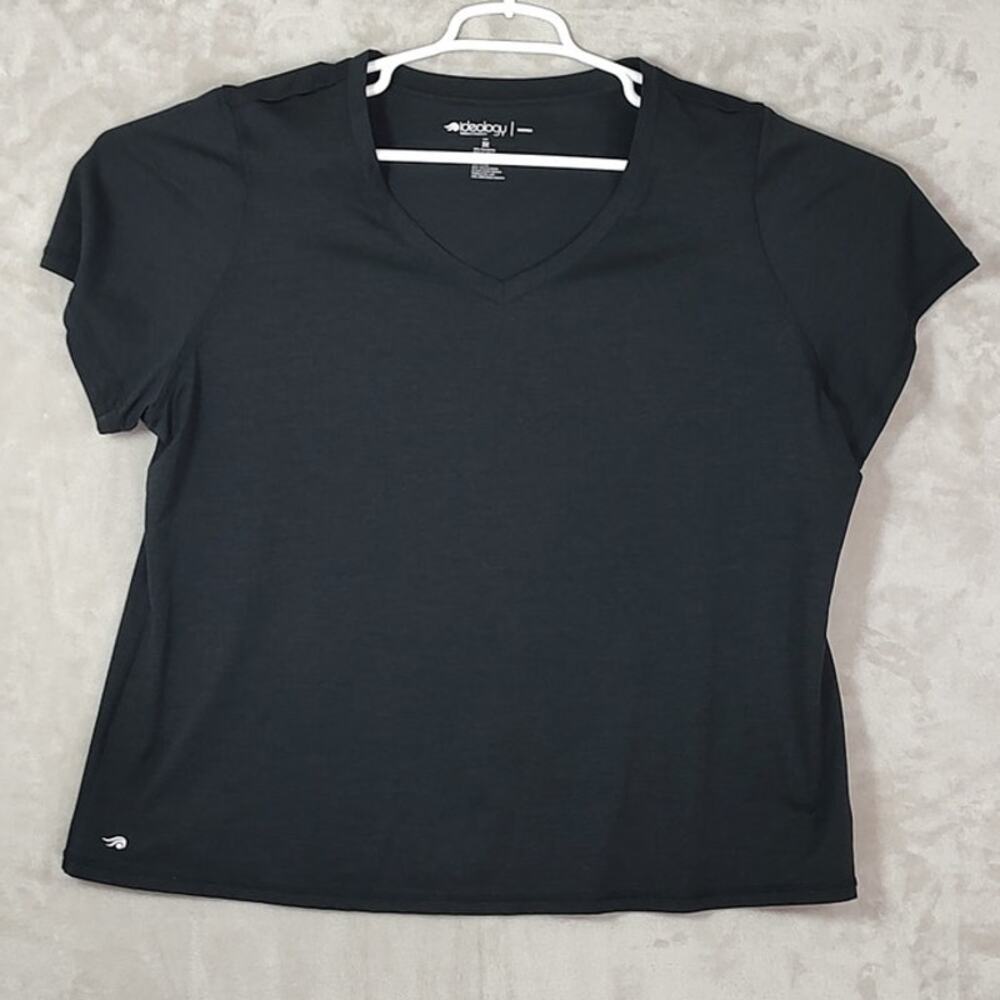 Ideology Womens Plus Size 3X Black V-Neck Activewear T-Shirt Moisture Wicking